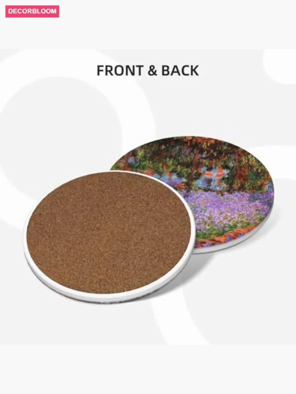 Set of 6 Absorbent Ceramic Stone Coasters with Cork Base and Metal Holder
